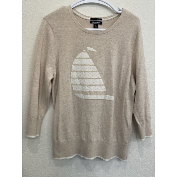 Lands' End Sweaters - LANDS' END Sail Boat Nautical Supima Cotton Pullover‎ Sweater Beige Size Large